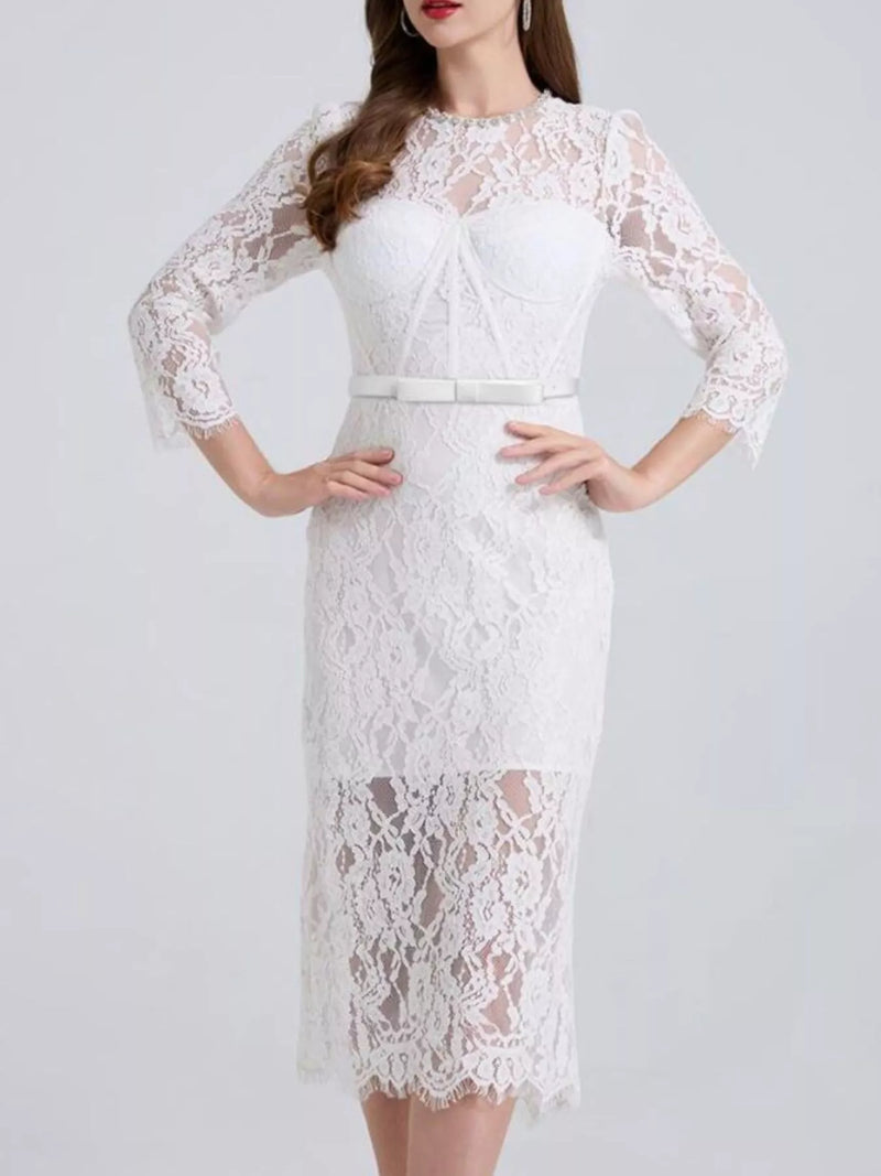 by design lace long sleeve midi dress Love By Design Lace Long Sleeve Midi Dress in Natural