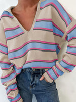 Hazel Blues® |  Johnny Collar Long Sleeve Stripe Sweater
