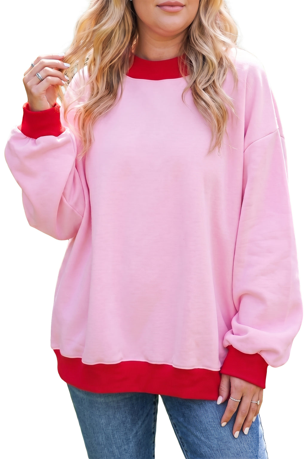 Ruby Rose Pink Color-Block Contrast Trim Sweatshirt