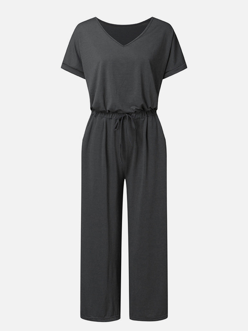 Hazel Blues® |  V-Neck Short Sleeve Jumpsuit