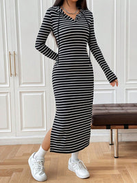 Hazel Blues® |  Drawstring Striped Long Sleeve Hooded Dress