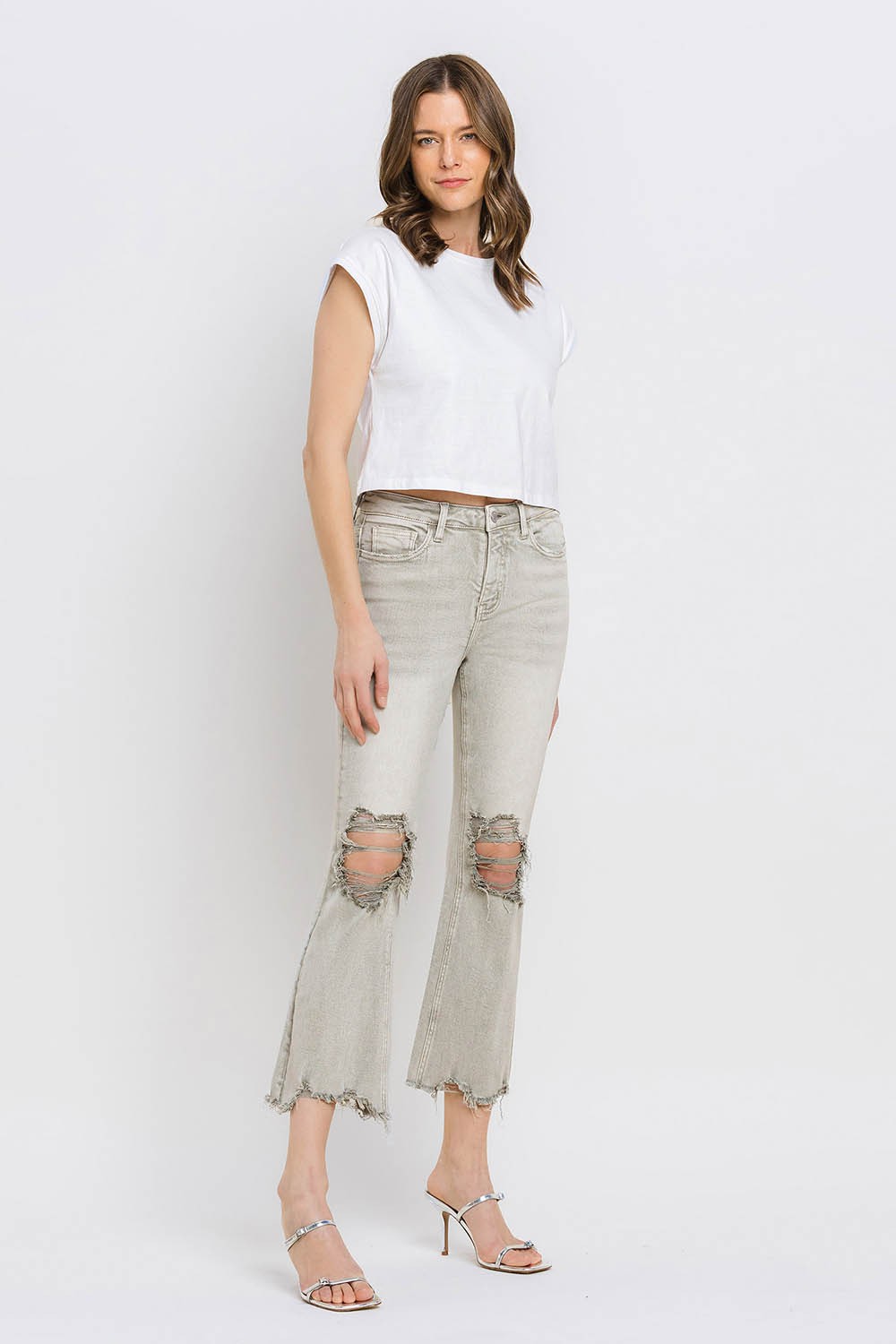 Hazel Blues® |  Lovervet Distressed Raw Hem Cropped Flare Jeans