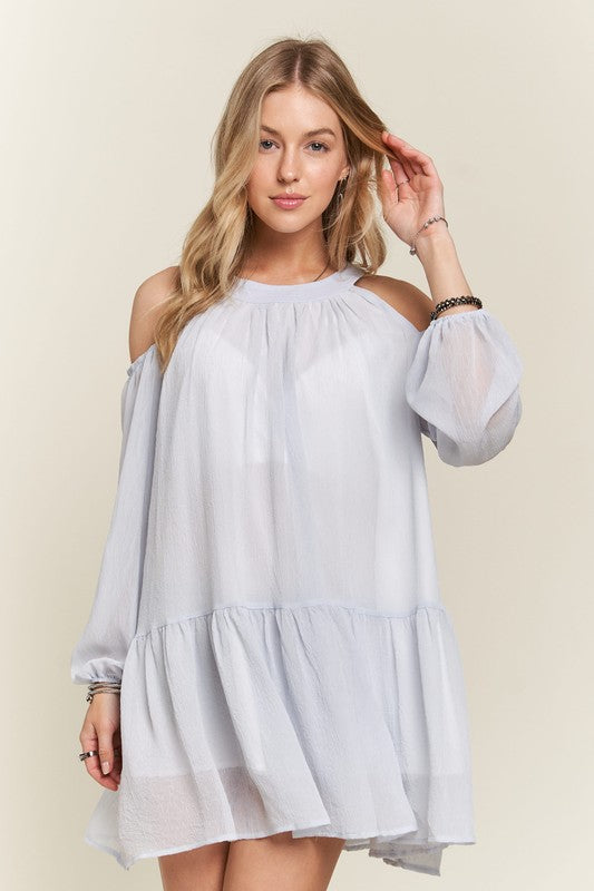 Hazel Blues® |  ADORA Cold Shoulder Balloon Sleeve Mini Dress