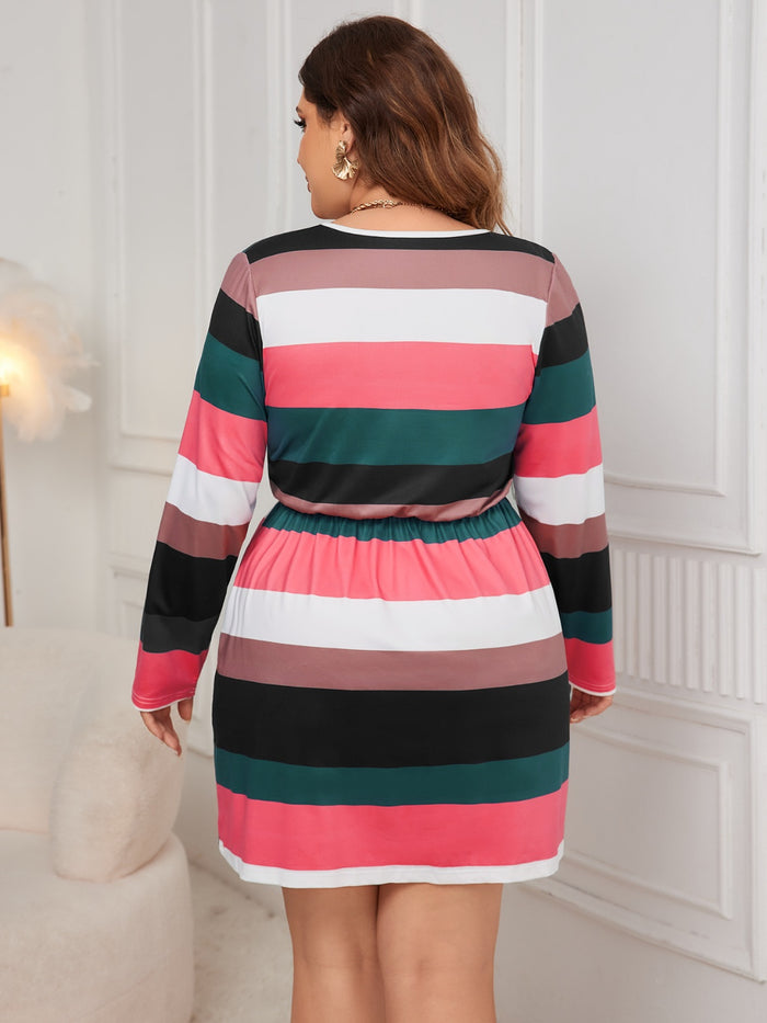 Hazel Blues® | Striped V-Neck Long Sleeve Mini Dress