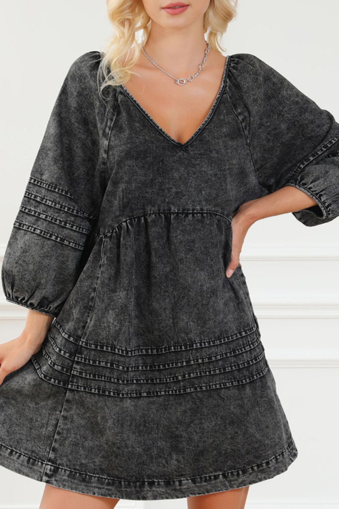 Hazel Blues® |  V-Neck Three Quarter Sleeve Denim Dress