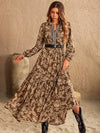Hazel Blues® |  Ruched Printed Notched Long Sleeve Maxi Dress