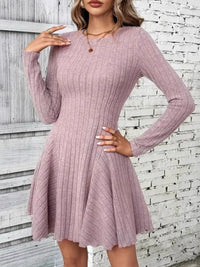 Hazel Blues® |  Ribbed Round Neck Long Sleeve Mini Dress