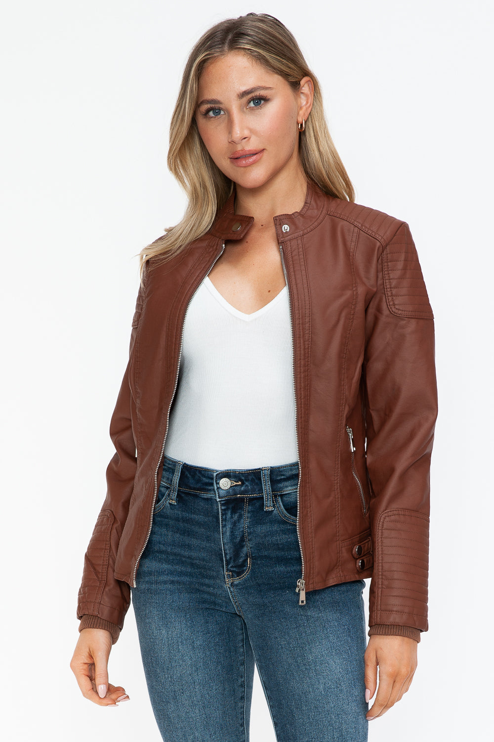 Hazel Blues® |  Snobbish Faux Leather Biker Jacket with Side Zip Pockets