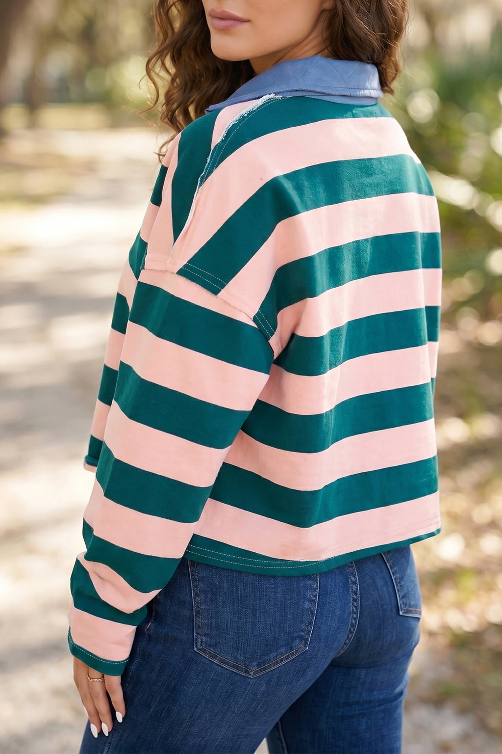 Stay Awhile Striped Quarter-Zip Top