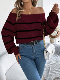 Hazel Blues® |  Striped Off-Shoulder Long Sleeve Sweater