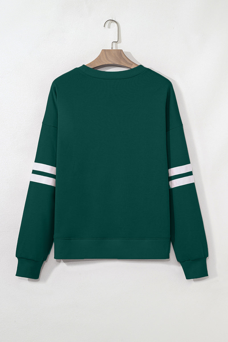 Hazel Blues® |  Evergreen Varsity Striped Detail Drop Shoulder Oversized Sweatshirt