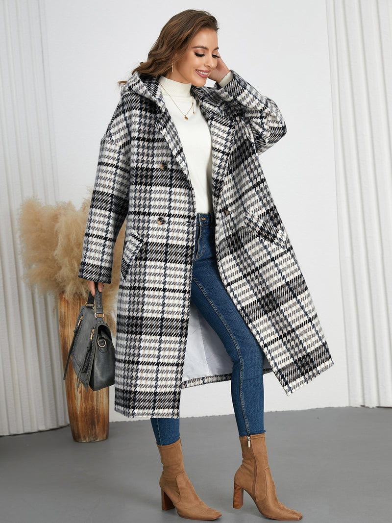 Hazel Blues® |  Plaid Double-Breasted Long Sleeve Longline Coat