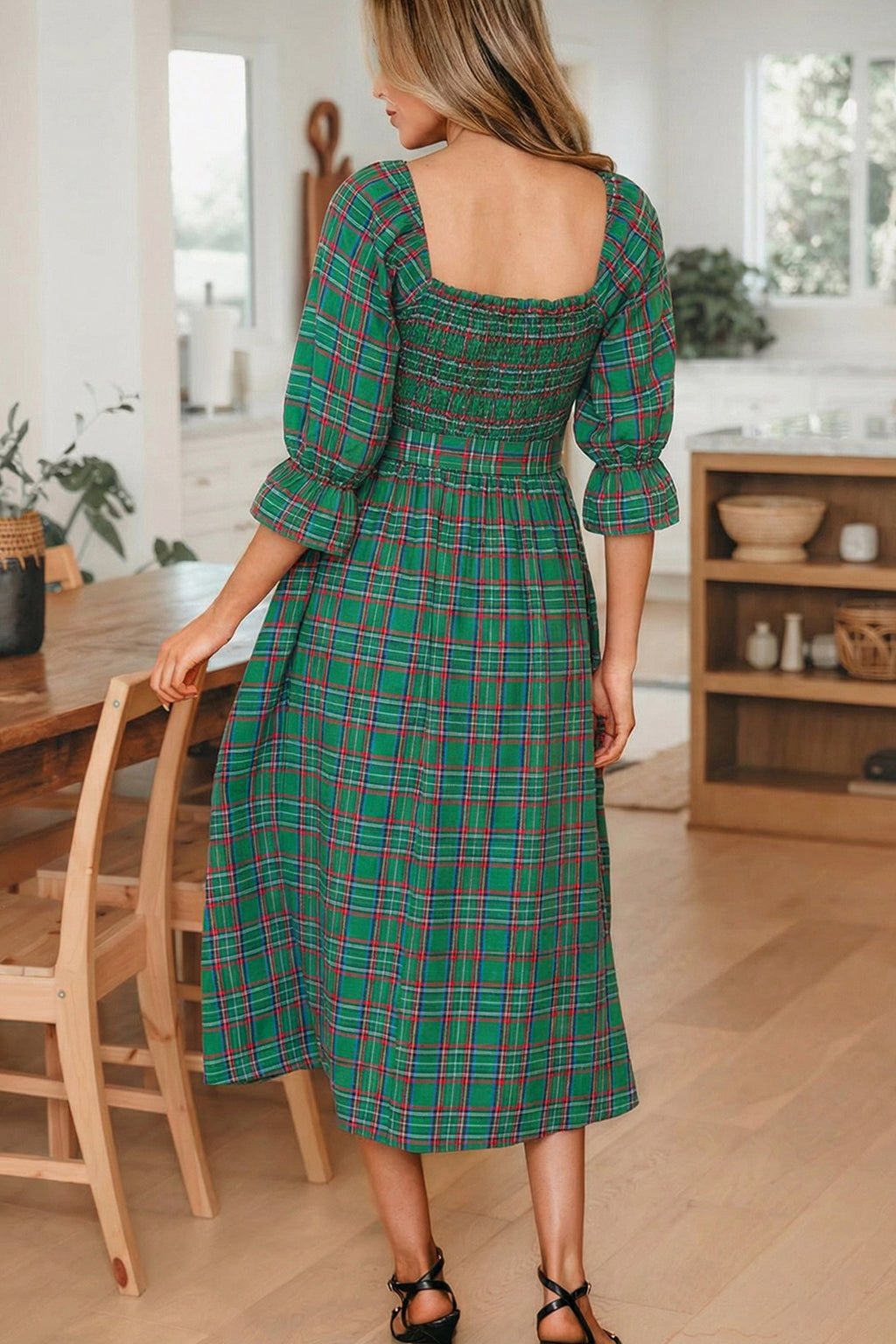 Clara Mae Plaid Midi Dress — Green