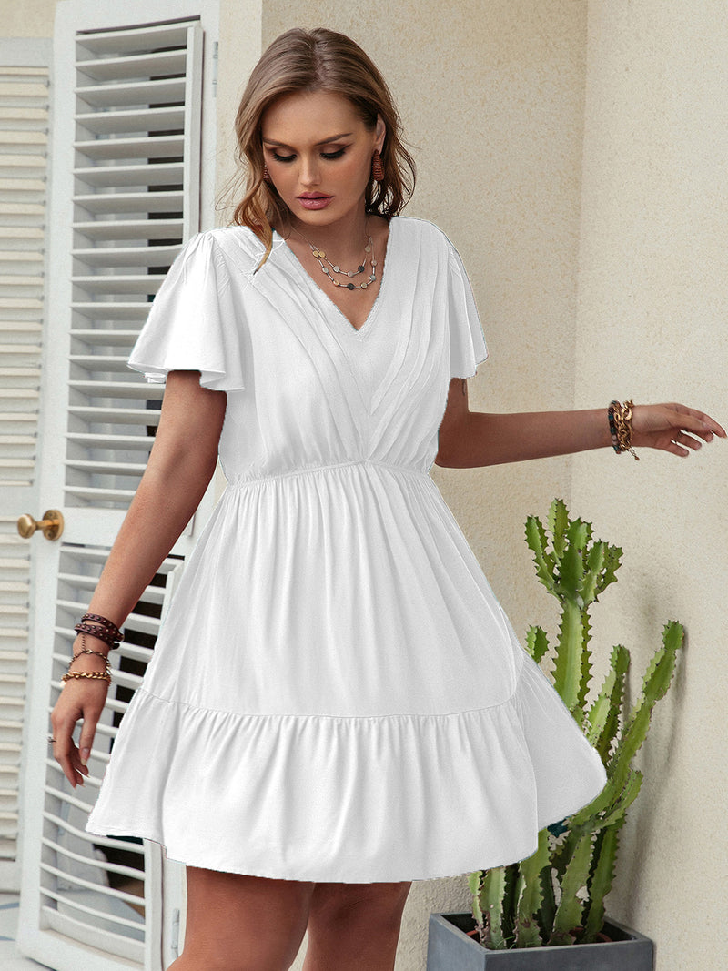 Hazel Blues® | Ruffle Hem V-Neck Short Sleeve Dress