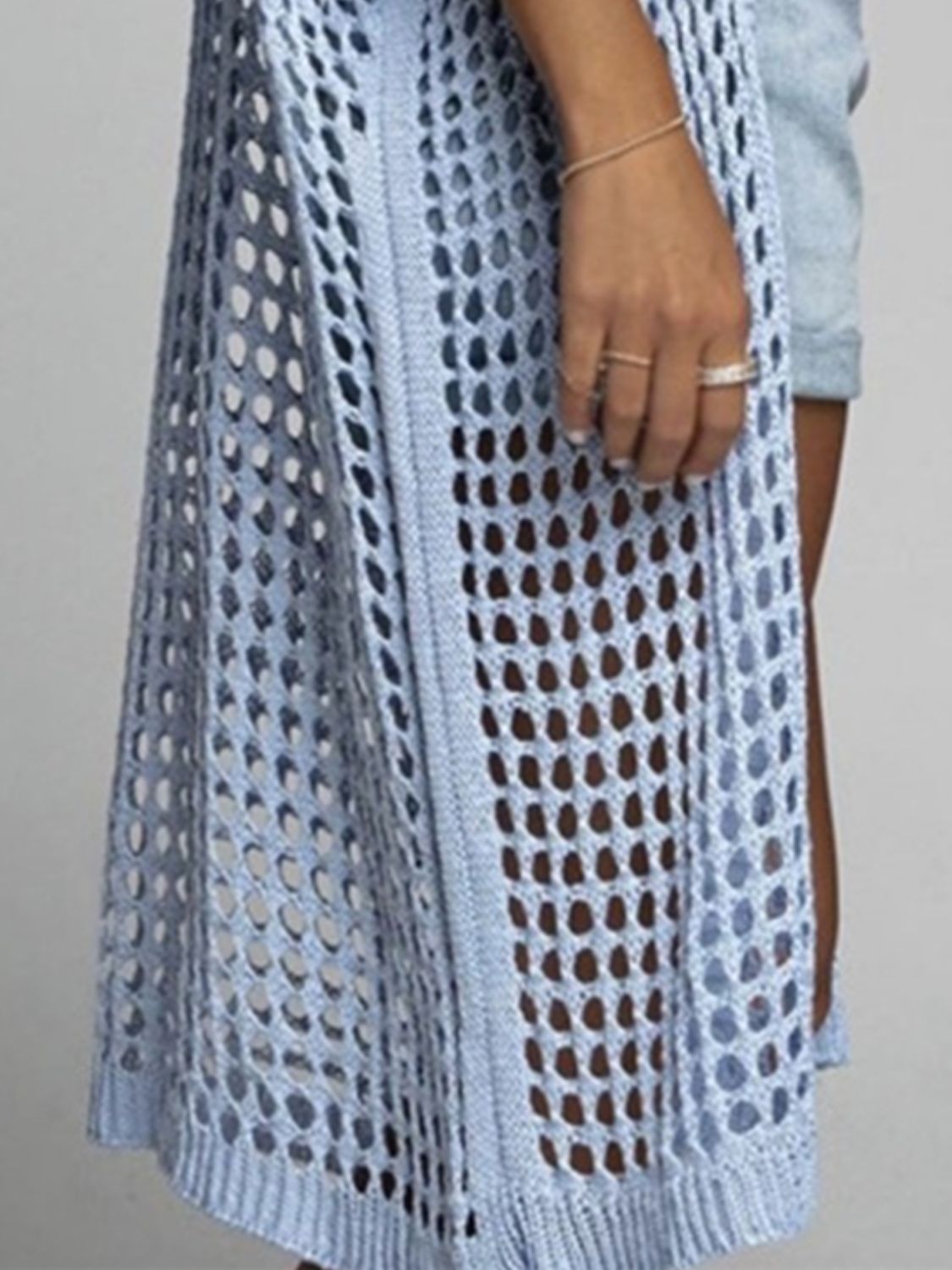 Hazel Blues® |  Openwork Open Front Three-Quarter Sleeve Cover Up