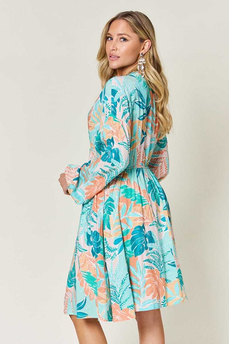 Hazel Blues® |  Double Take Printed V-Neck Drawstring Dress