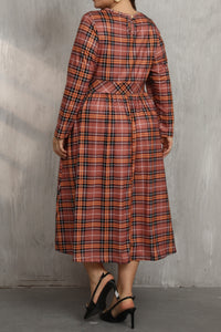 Hazel Blues® |  Plaid Round Neck Long Sleeve Midi Dress