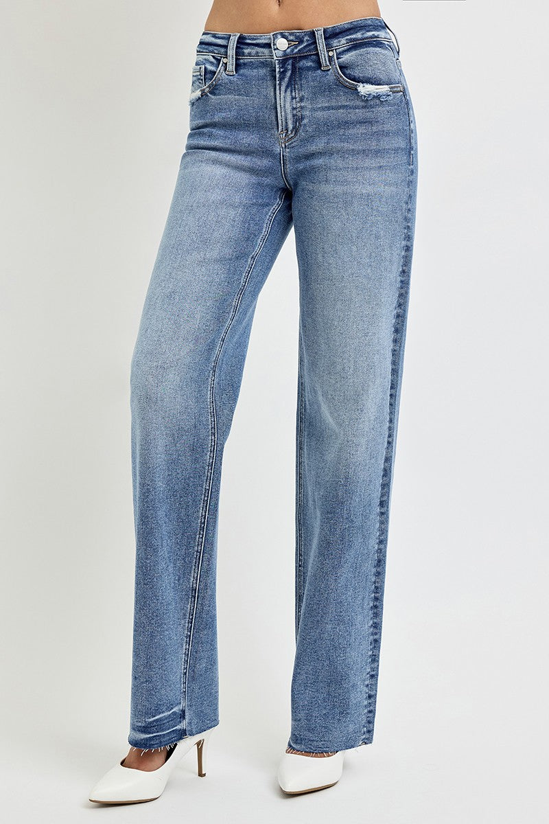 Hazel Blues® |  RISEN High Rise Straight Leg Jeans with Pockets