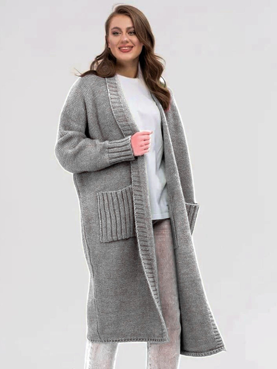 Hazel Blues® |  Pocketed Open Front Long Sleeve Longline Cardigan