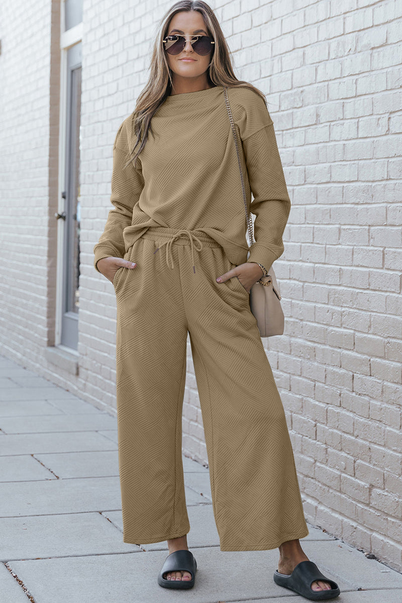 Hazel Blues® |  Double Take Textured Long Sleeve Top and Drawstring Pants Set