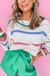 Hazel Blues® |  White Color Block Striped Pointelle Knit Sweater