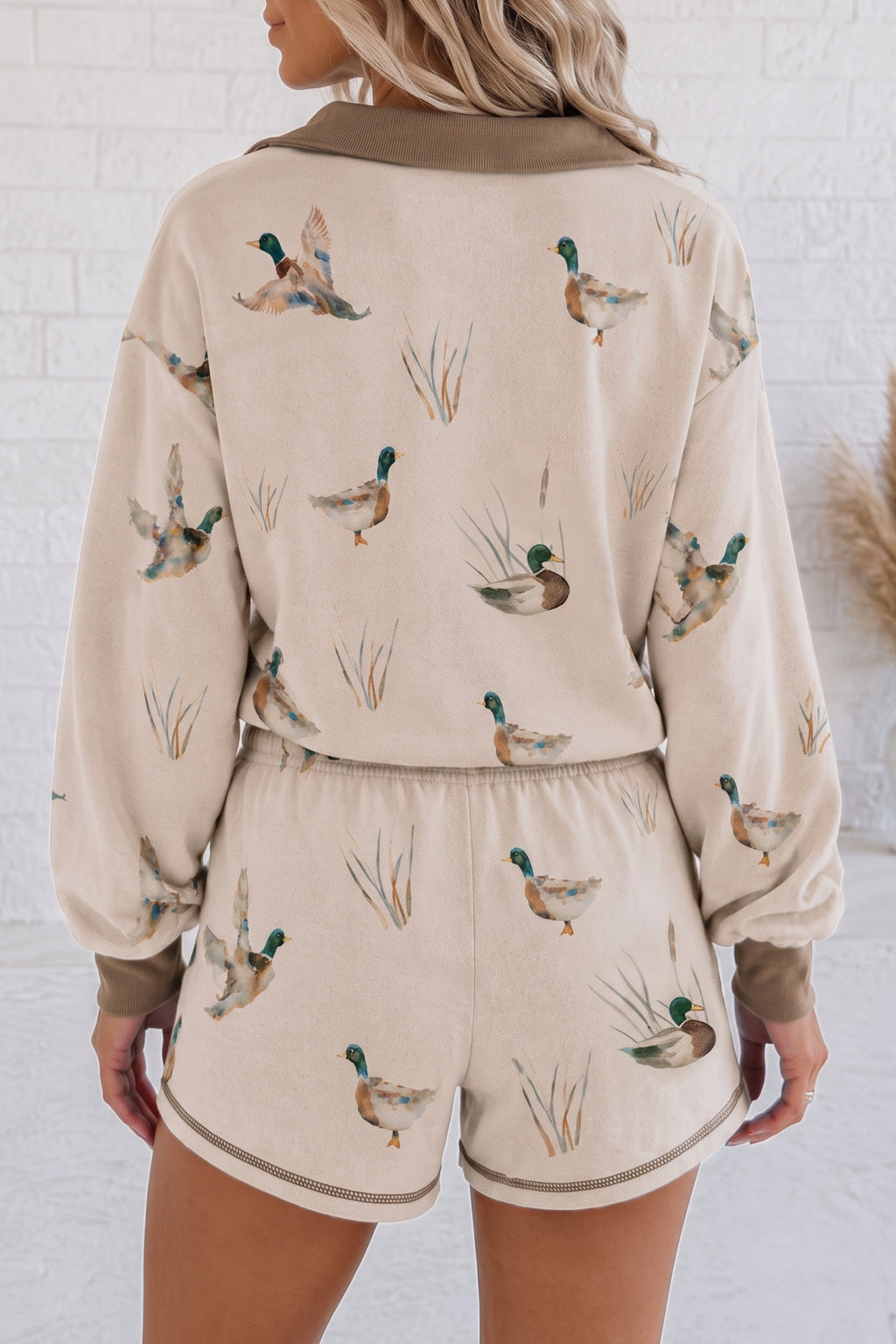 Brooke Faye Khaki Mallard Color-Block Shorts Set