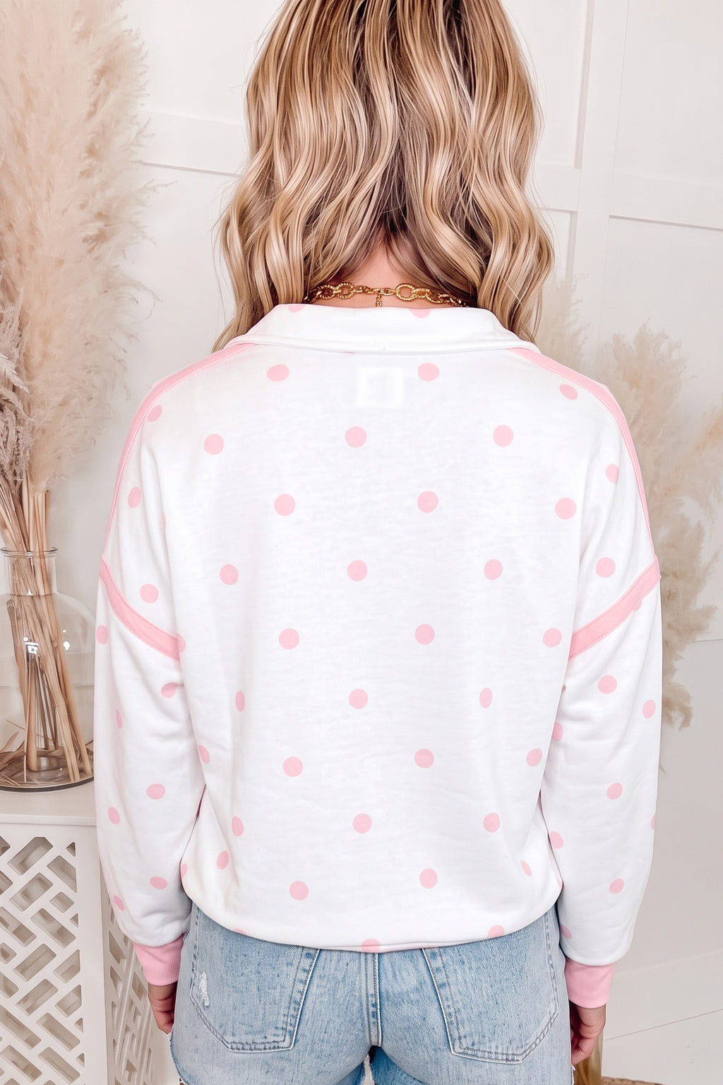 Evangeline Marie Polka Dot Half-Zip Sweatshirt
