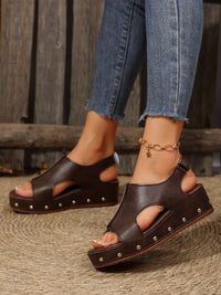 Hazel Blues® |  PU Leather Studded Wedge Sandals