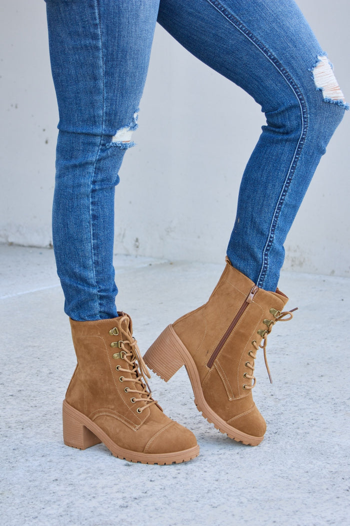 Hazel Blues® |  Forever Link Lace-Up Zipper Detail Block Heel Boots