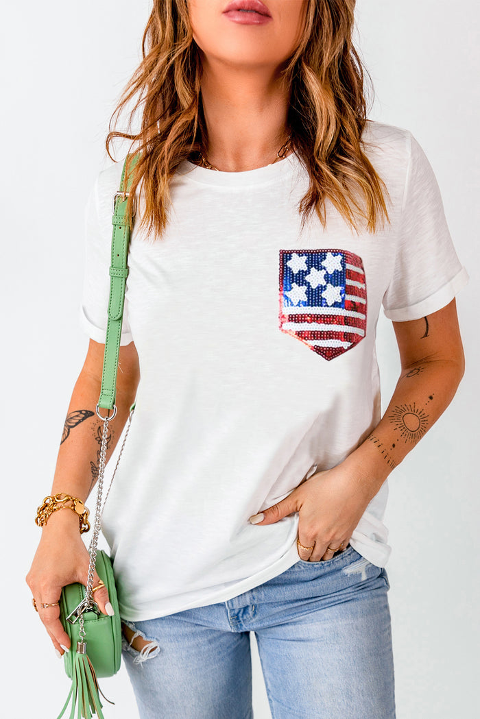 Hazel Blues® |  US Flag Round Neck Short Sleeve T-Shirt