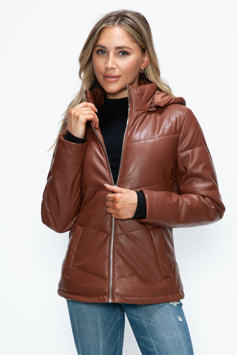 Hazel Blues® |  How Dare U Pocketed Zip Up Puffer Jacket with Removable Hood