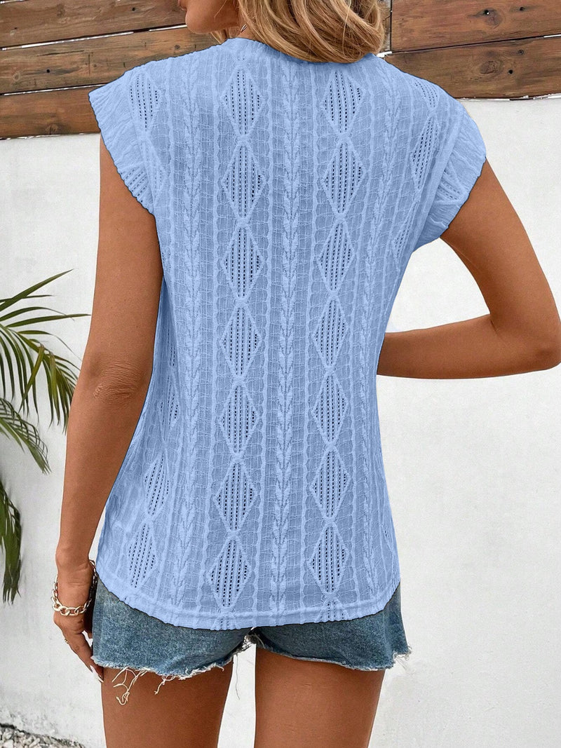 Hazel Blues® |  Openwork Round Neck Cap Sleeve Top