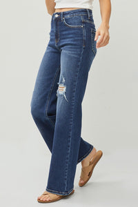 Hazel Blues® |  RISEN High Rise Distressed Wide Leg Jeans