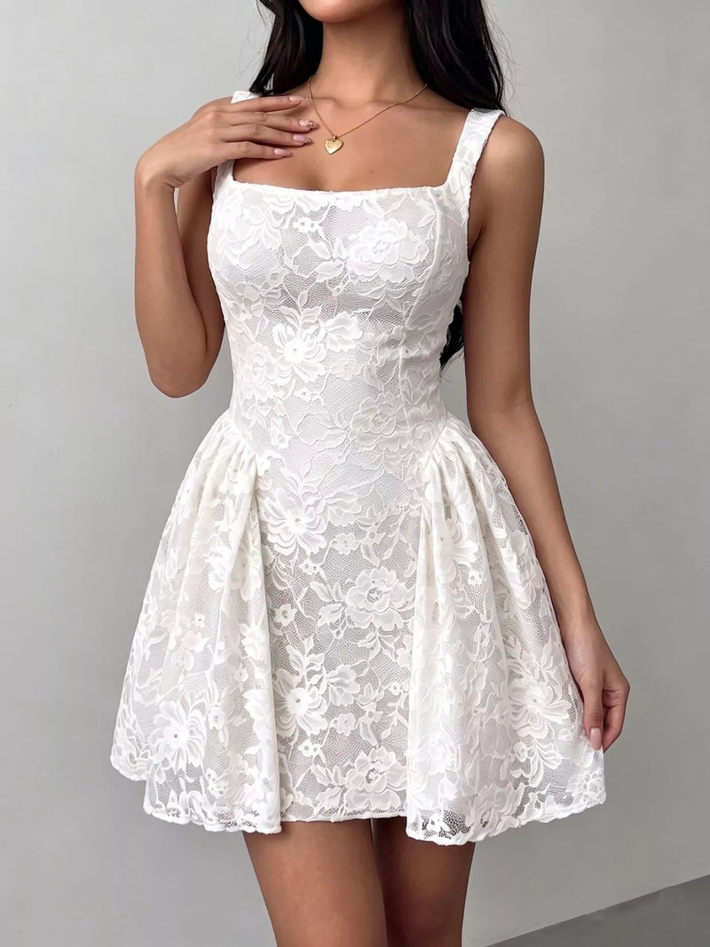 Olive Rose Floral Lace Square-Neck Mini Dress – Hazel Blues®