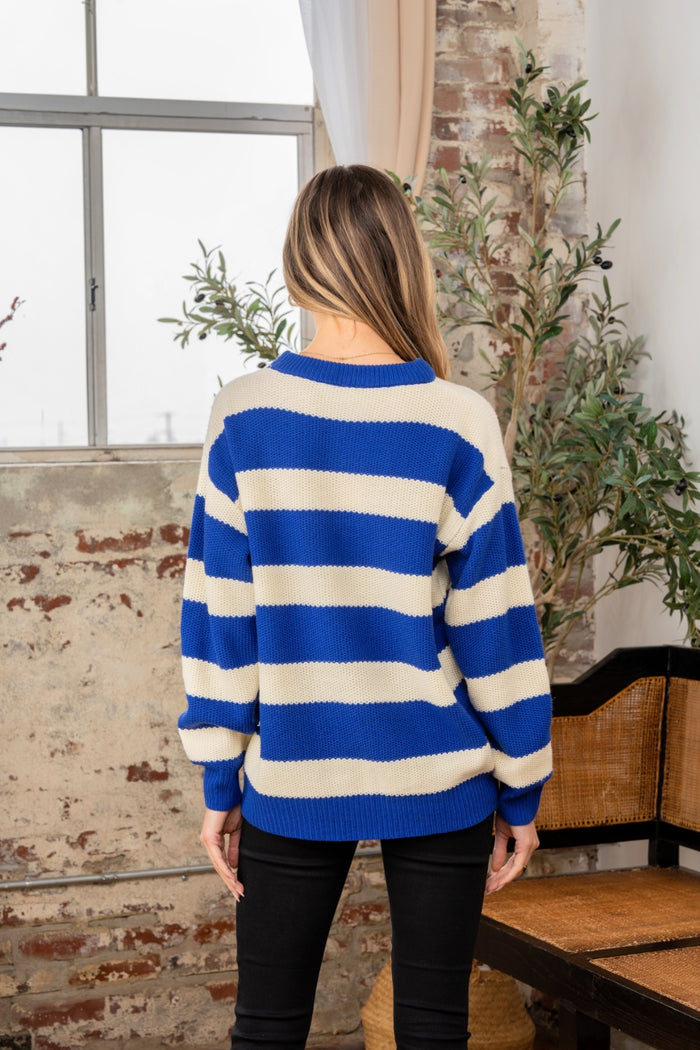 Hazel Blues® |  Sew In Love Contrast Striped Round Neck Sweater