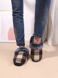 Hazel Blues® |  Plaid Furry Round Toe Flat Slippers