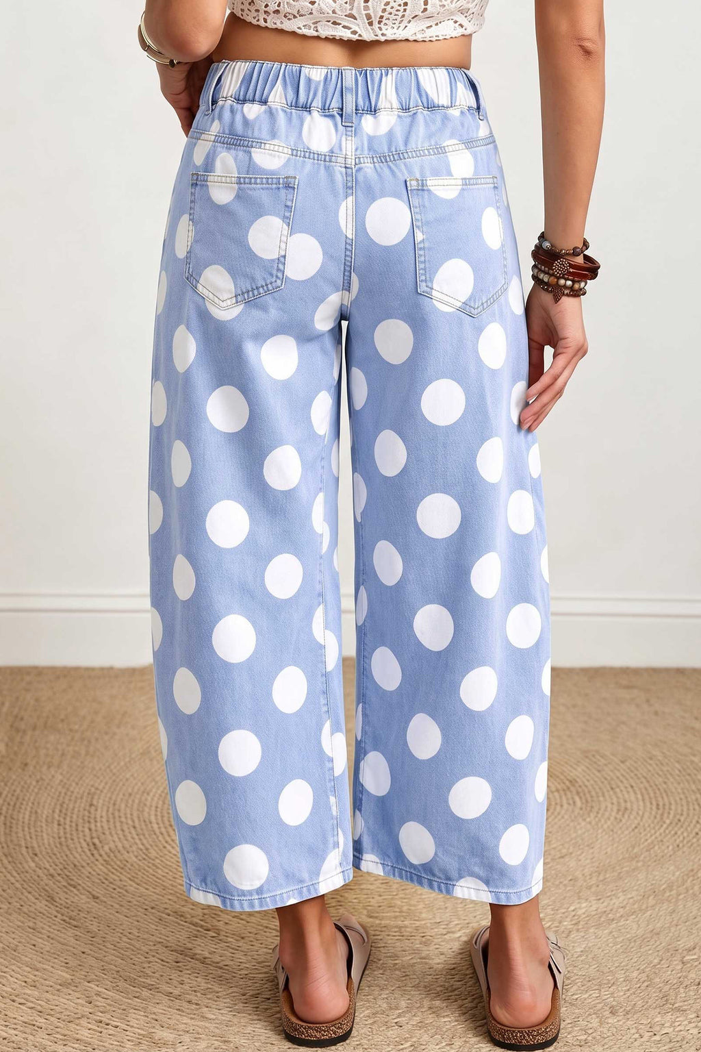Blue Polka Dot Barrel Jeans