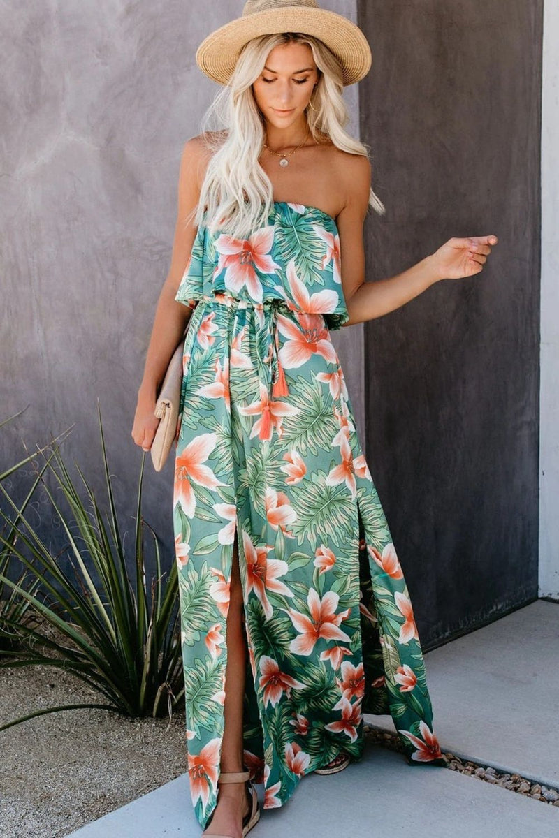 Hazel Blues® |  Slit Tropical Sleeveless Tube Dress