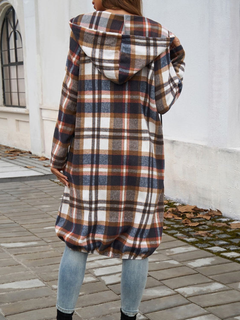 Hazel Blues® |  Plaid Zip Up Hooded Coat