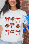 Hazel Blues® |  White Bowknot Football Graphic Crew Neck Tee