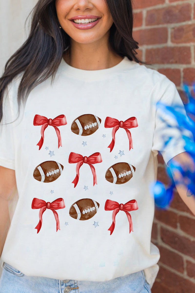 Hazel Blues® |  White Bowknot Football Graphic Crew Neck Tee