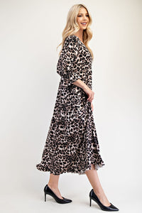 Hazel Blues® |  Celeste Leopard Round Neck Flounce Sleeve Dress