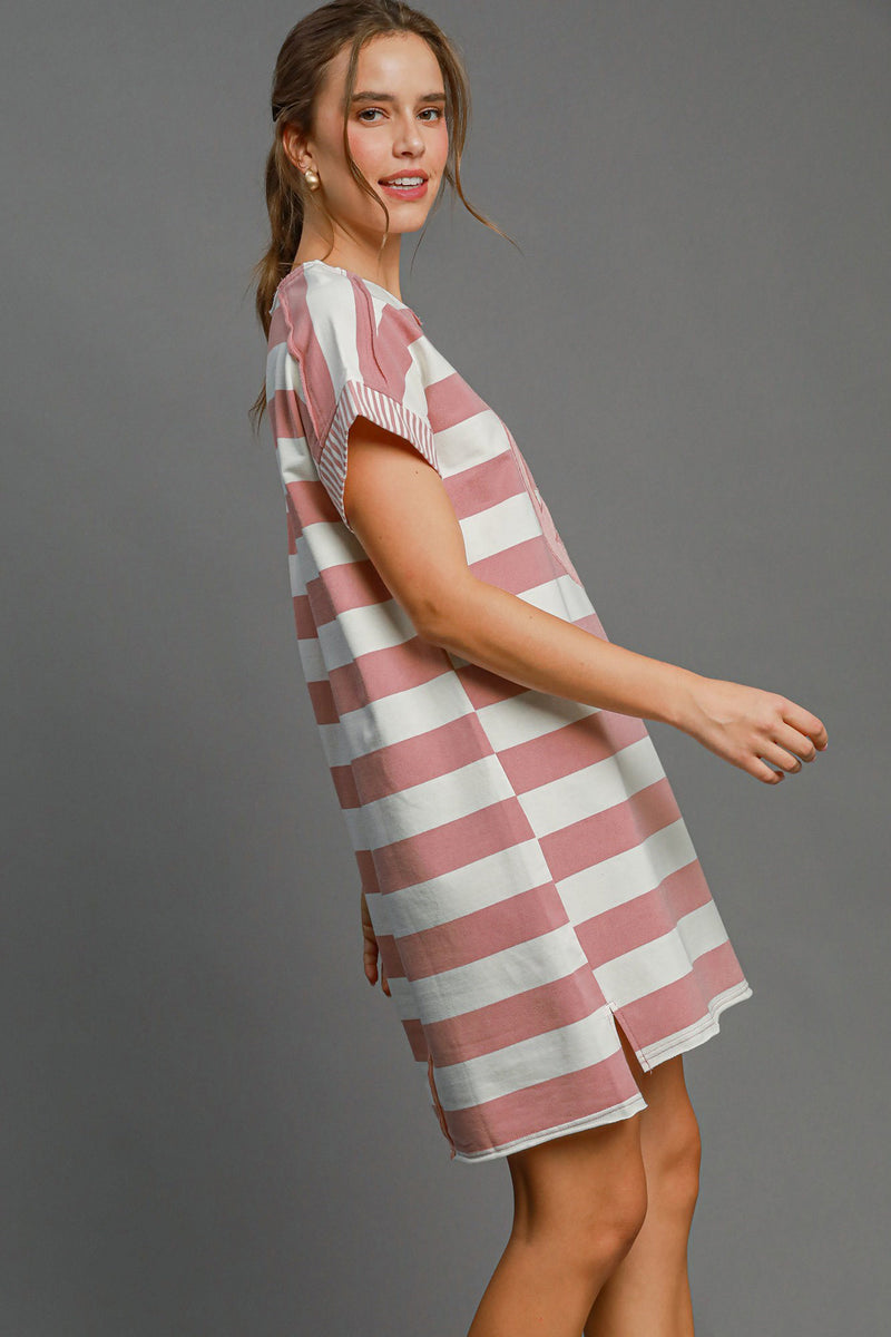 Hazel Blues® |  Umgee Peace Applique Striped Short Sleeve Mini Dress