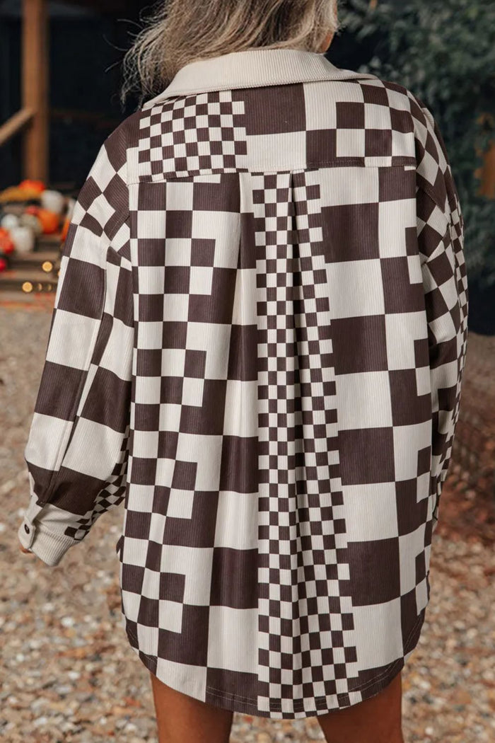 Hazel Blues® |  Pocketed Checkered Button Up Long Sleeve Jacket