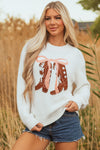 Hazel Blues® |  White Embroidered Bow Boots Graphic Drop Shoulder Sweater