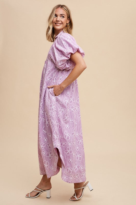 Hazel Blues® |  Annie Wear Floral Smock Detail Puff Sleeve Dress