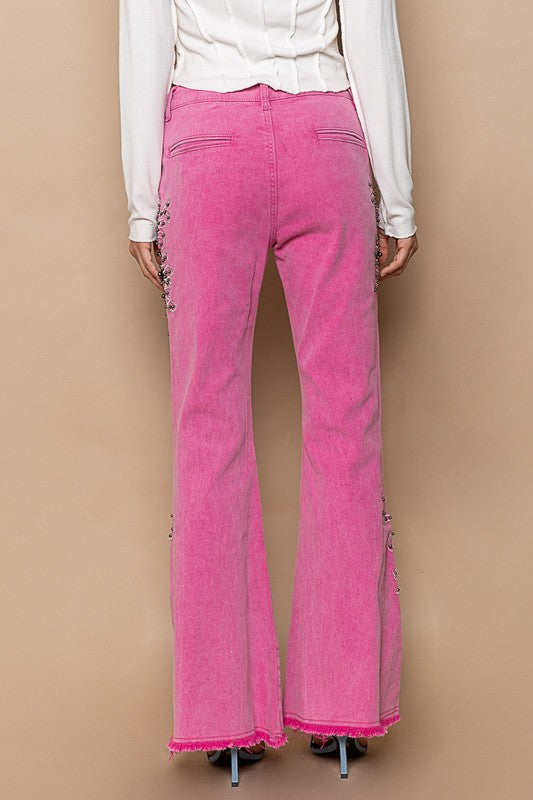 Hazel Blues® |  POL Raw Hem Embroidered Flare Pants