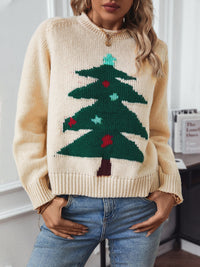 Hazel Blues® |  Christmas Tree Round Neck Raglan Sleeve Sweater