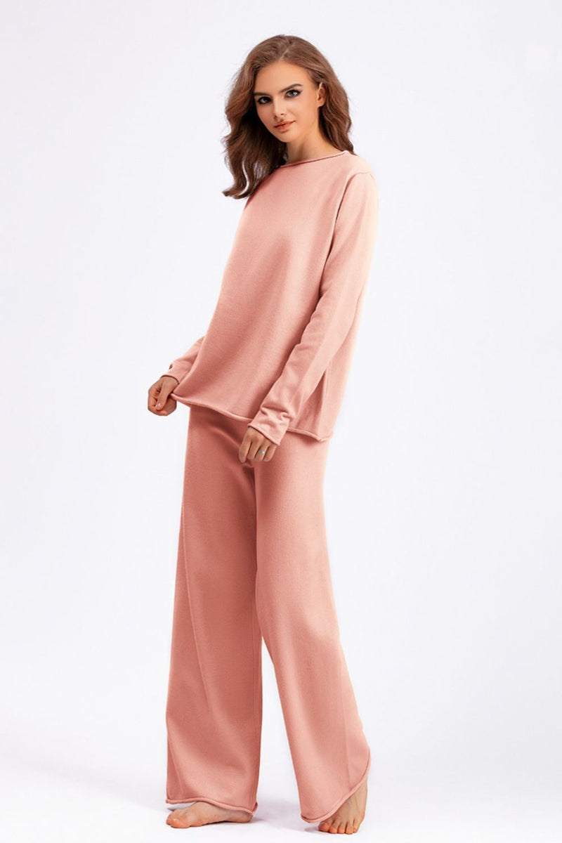 Hazel Blues® |  Basic Bae Rolled Round Neck Top and Pants Sweater Set