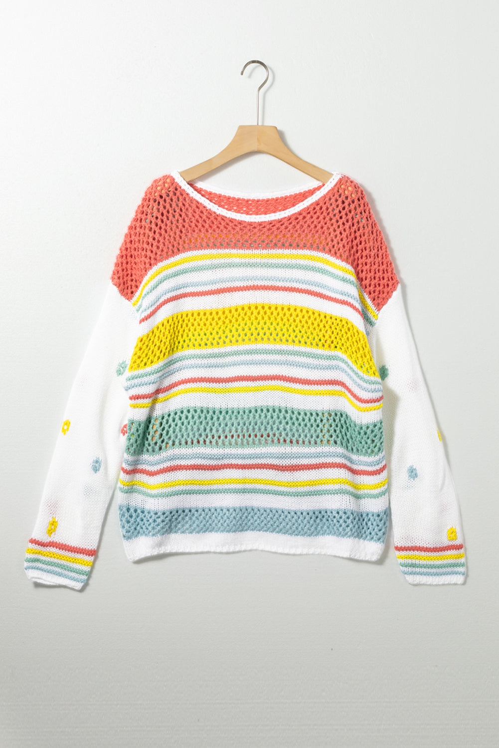 Hazel Blues® |  Hollow Striped Color Block Round Neck Sweater